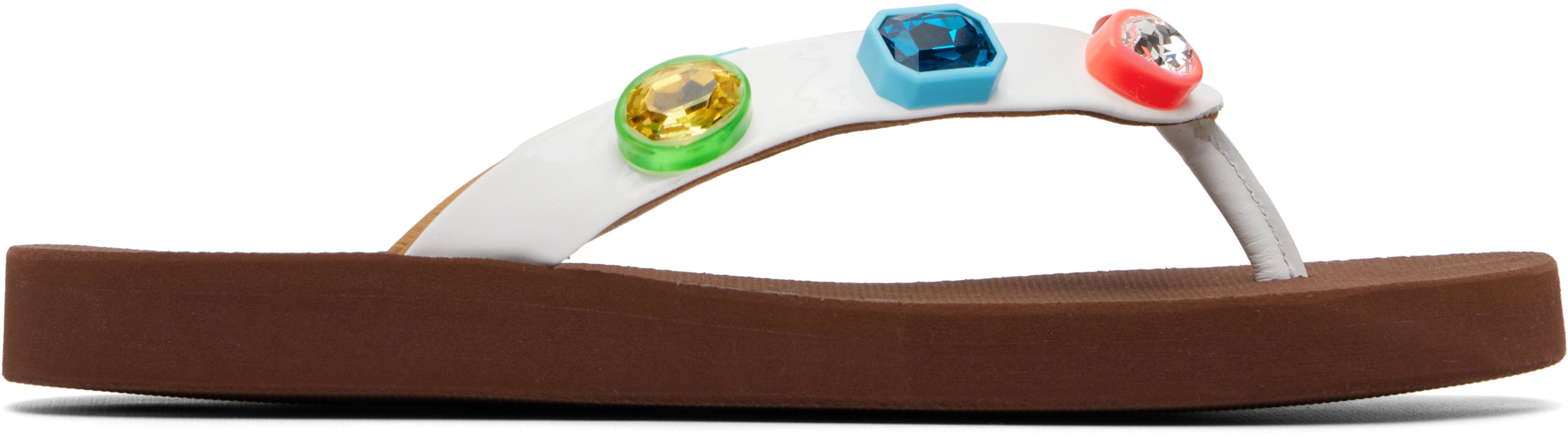 White & Brown Crystal Flip-Flops by MARNI
