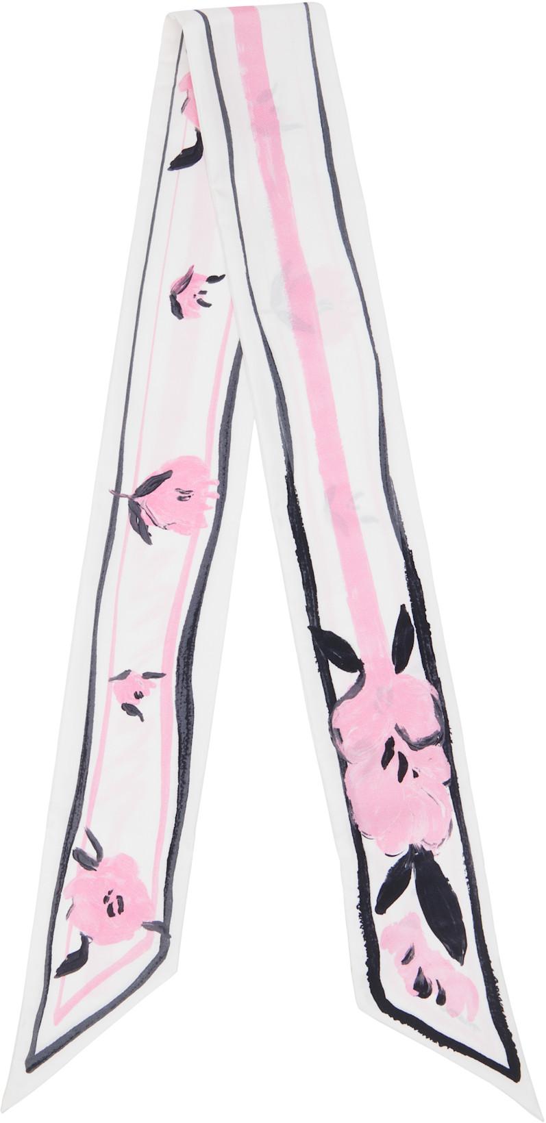White & Pink Floral Print Silk Bandeau Scarf by MARNI