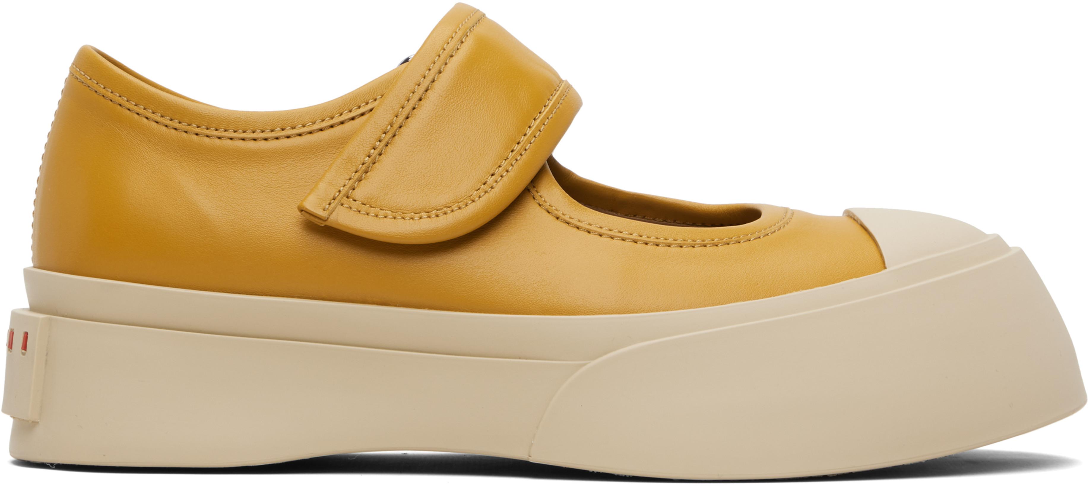 Yellow Nappa Leather Mary Jane Ballerina Flats by MARNI