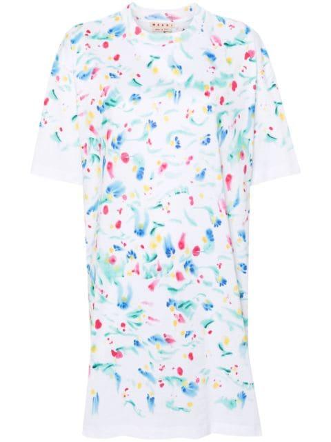abstract-print cotton T-shirt dress by MARNI