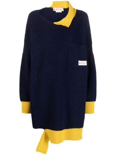 asymmetric raw-edge ribbed jumper by MARNI