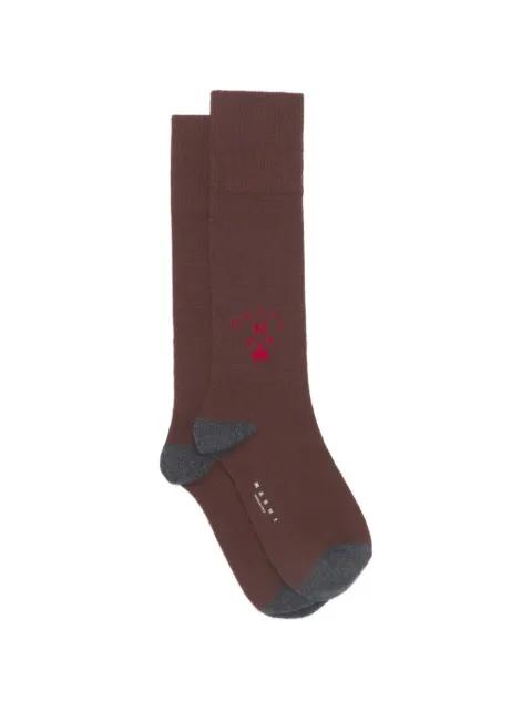 deep brown wool-cashmere socks with heraldic logo by MARNI