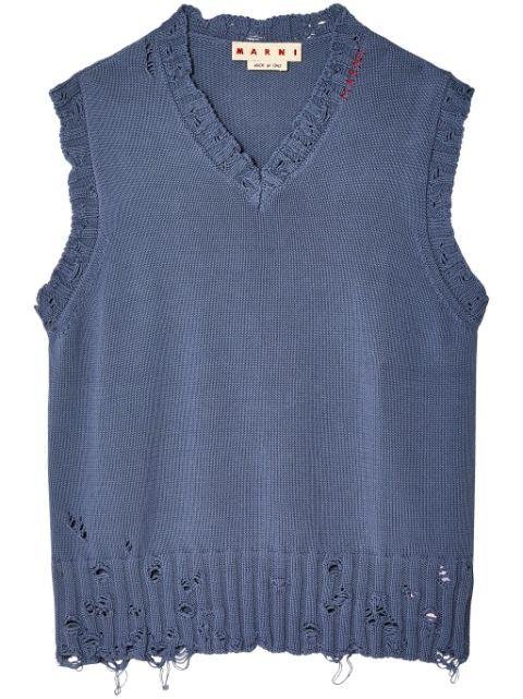 distressed V-neck knit vest by MARNI