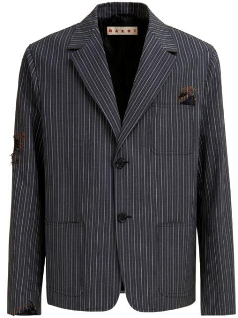 distressed-effect striped blazer by MARNI