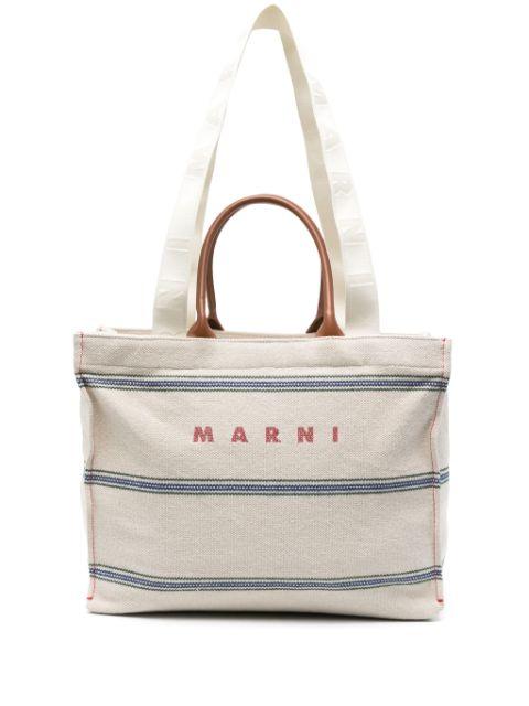 embroidered-logo canvas tote bag by MARNI