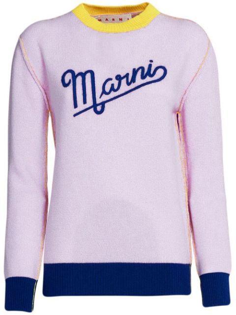 embroidered-logo contrast-trim jumper by MARNI