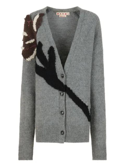 floral-appliqué V-neck cardigan by MARNI