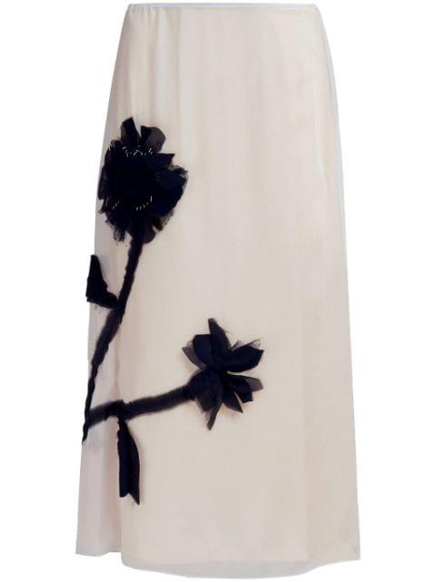 floral-appliqué silk midi skirt by MARNI