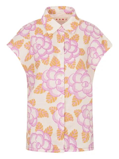 floral cap-sleeved shirt by MARNI
