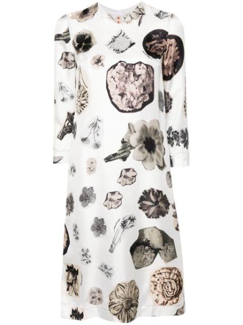floral collage-print silk dress by MARNI
