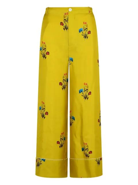 floral-print elastic-waistband straight trousers by MARNI