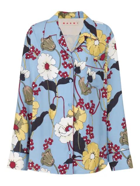floral-print long-sleeve satin shirt by MARNI