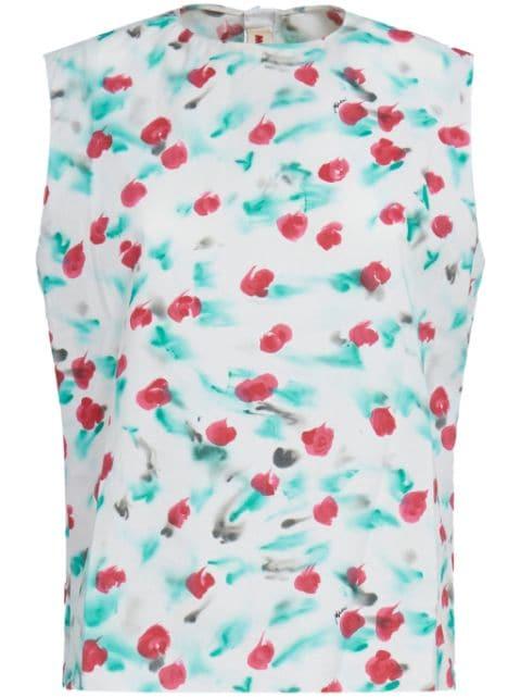 floral-print sleeveless cotton blouse by MARNI