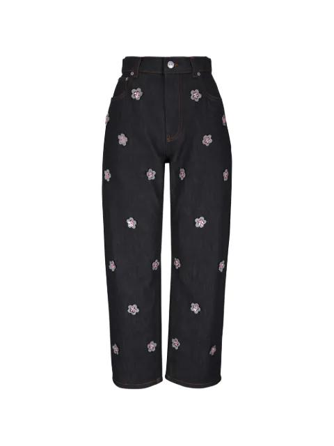 flower-embellished straight-leg jeans by MARNI