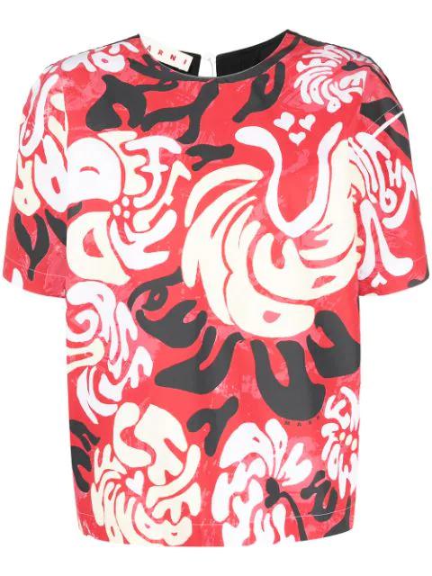 graphic print short sleeve blouse by MARNI