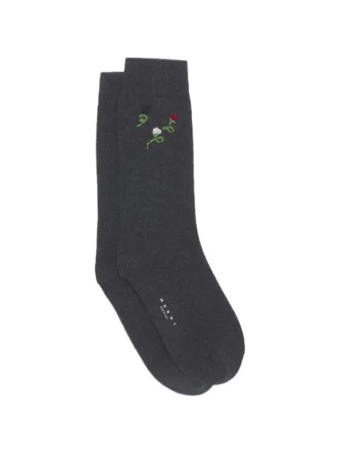 grey wool-cashmere socks with flower embroidery by MARNI