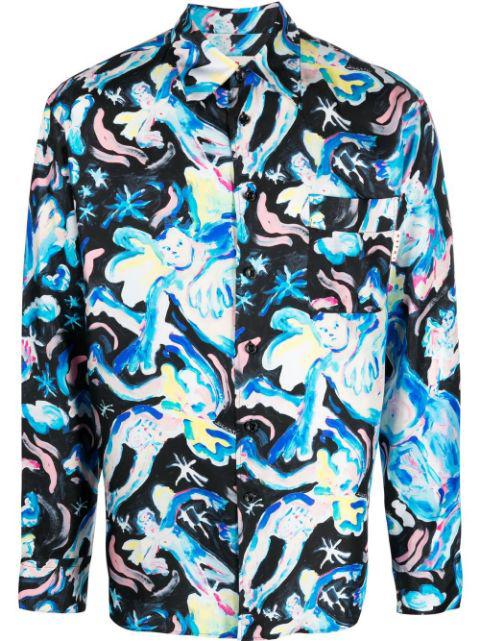 illustration-print silk shirt by MARNI