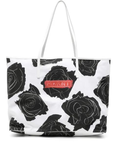 large floral-printed tote bag by MARNI