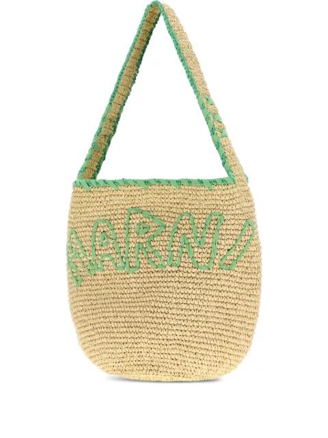 large logo-embroidered raffia tote bag by MARNI