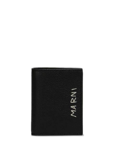 leather bifold wallet with mending-embroidery by MARNI