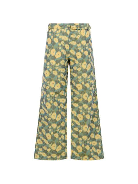 linen-blend trousers with floral print by MARNI