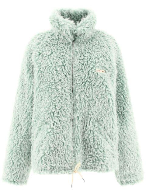 logo-appliqué faux-fur jacket by MARNI