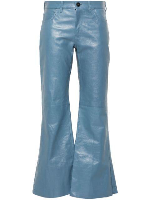 logo-appliqué leather flared trousers by MARNI