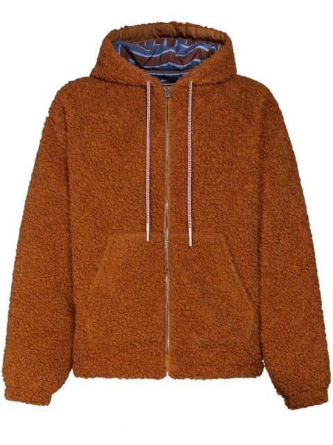 logo-drawstring teddy jacket by MARNI