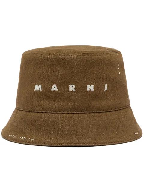 logo-embroidered cotton bucket hat by MARNI