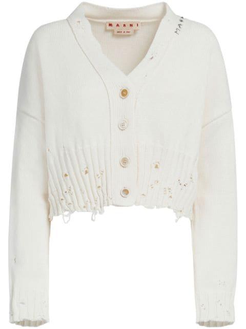 logo-embroidered distressed cardigan by MARNI