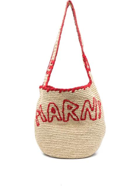 logo-embroidered paper shoulder bag by MARNI