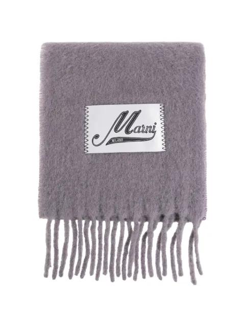 logo-patch fringed scarf by MARNI