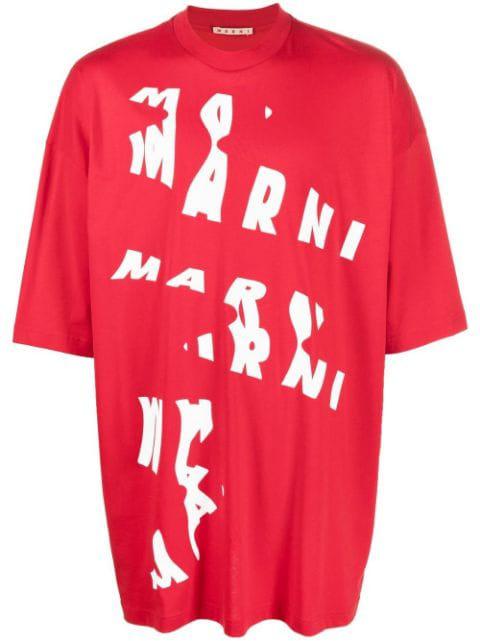 logo-print cotton T-shirt by MARNI