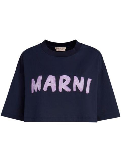 logo-print cropped cotton T-shirt by MARNI