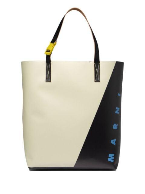 logo-print leather tote bag by MARNI