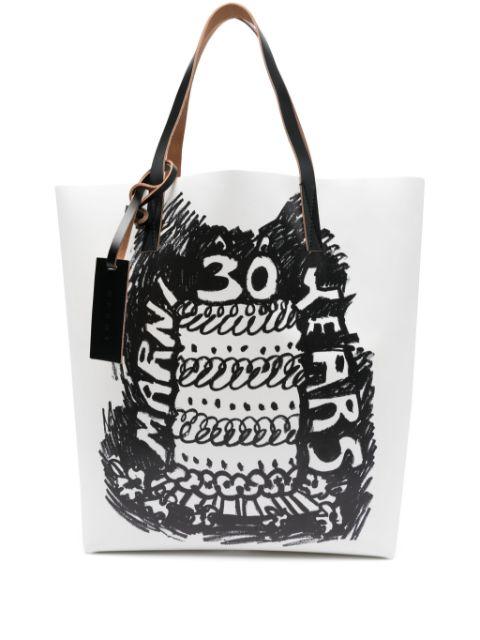 logo-print tote bag by MARNI
