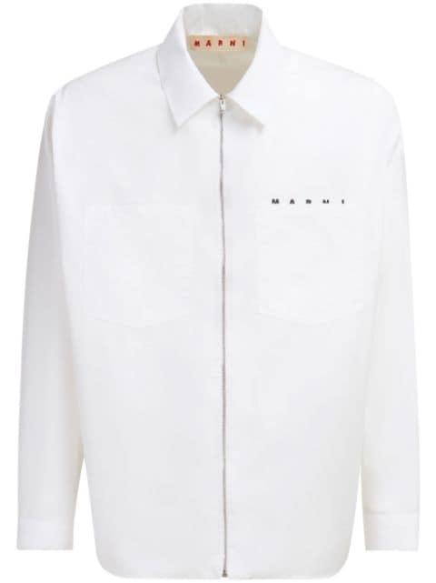 logo-print zip-up cotton shirt by MARNI