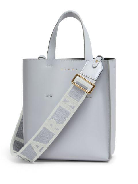 logo-strap leather tote bag by MARNI