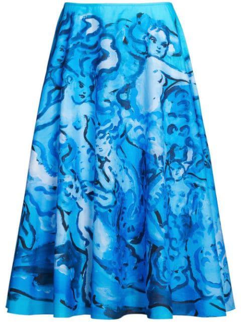 painterly-print A-line skirt by MARNI