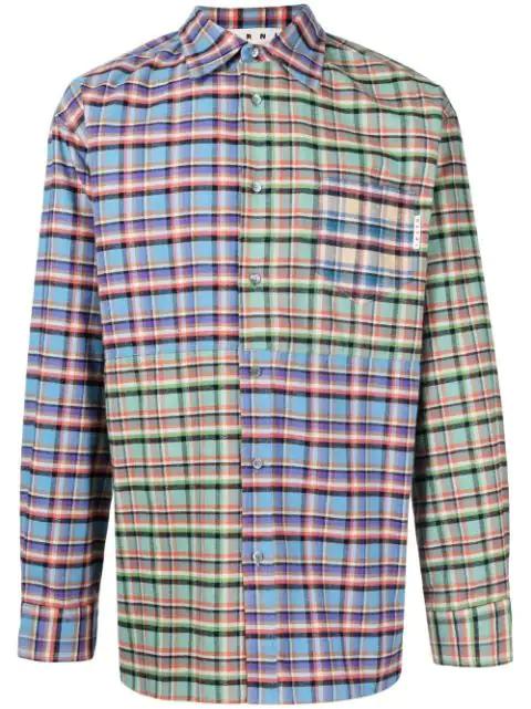 patchwork check-print oversized shirt by MARNI
