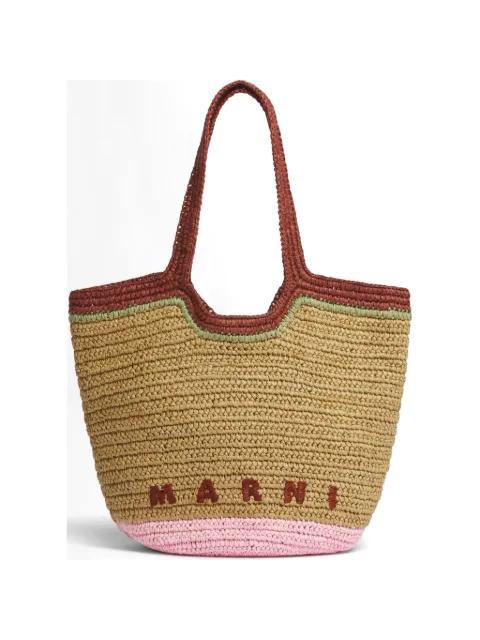 raffia-effect logo-embroidered shoulder bag by MARNI