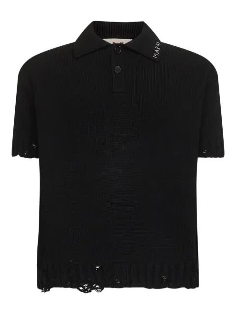 ribbed-collar frayed-edge polo shirt by MARNI