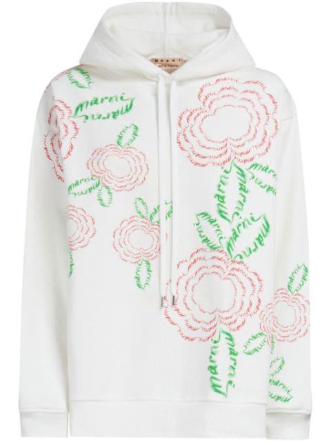 rose-print cotton hoodie by MARNI