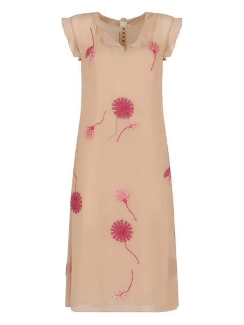 ruffled floral-embroidered dress by MARNI