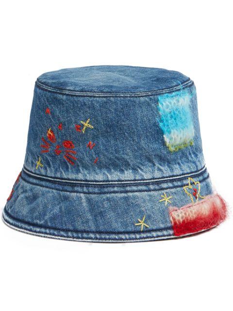 star-embroidered denim bucket hat by MARNI