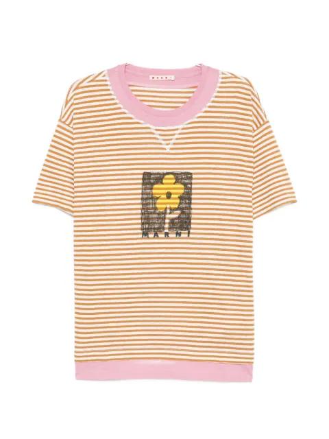 stripe-pattern floral-print T-shirt by MARNI
