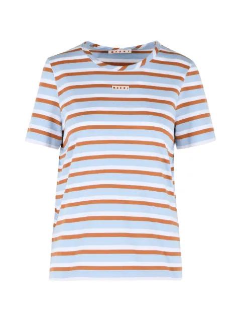 striped logo-patch T-shirt by MARNI