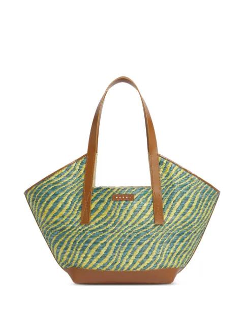 two-tone raffia-effect tote bag by MARNI