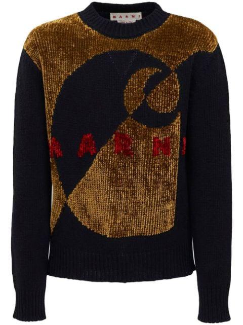 velvet-effect logo knit jumper by MARNI