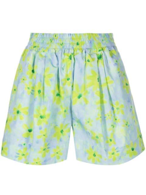 watercolour floral-pattern cotton shorts by MARNI